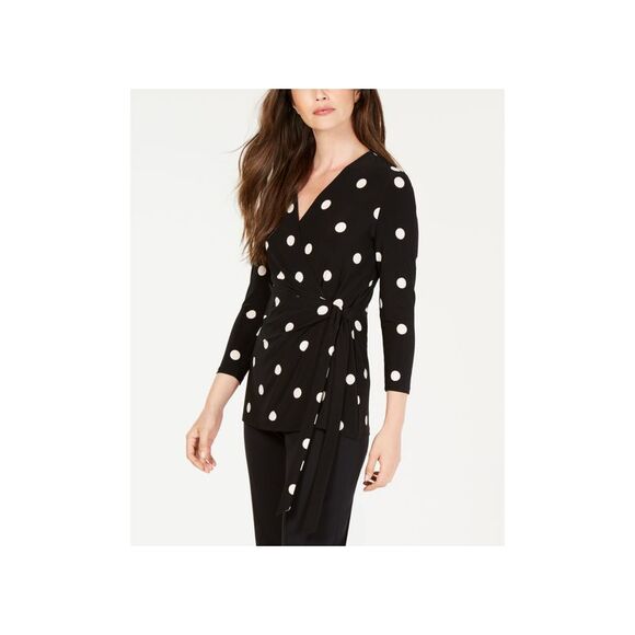 Anne Klein Petite Dot-Print Side-Tie Top - Picture 1 of 2